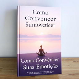 An insightful and calming book cover titled "Como Convencer Suas Emoções," featuring a serene scene where a person sits peacefully in meditation, surrounded by a tranquil landscape