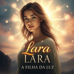 A captivating book cover titled "LARA, A FILHA DA LUZ," featuring an enchanting portrait of a young woman named Lara