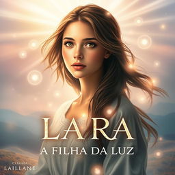 A captivating book cover titled "LARA, A FILHA DA LUZ," featuring an enchanting portrait of a young woman named Lara