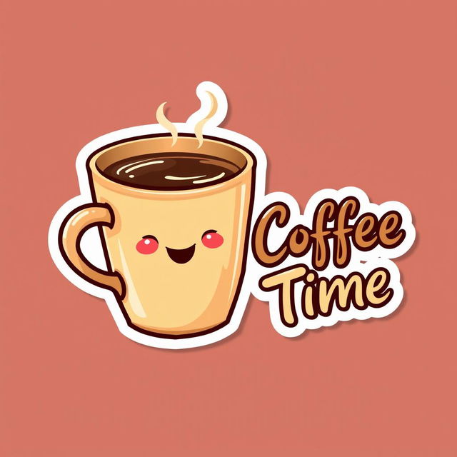 Vibrant voxel-style coffee cup with a whimsical and charming design, accompanied by a stylized lettering that reads 'Coffee Time'