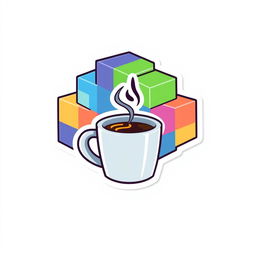 A voxel-style cloud with a coffee cup, designed as a sticker