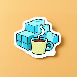 A voxel-style cloud with a coffee cup, designed as a sticker