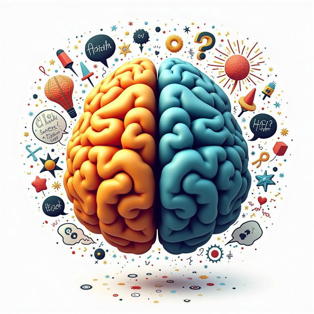 A brain separated by two distinct colors, one half vibrant and the other half calm, symbolizing the dual nature of ADHD