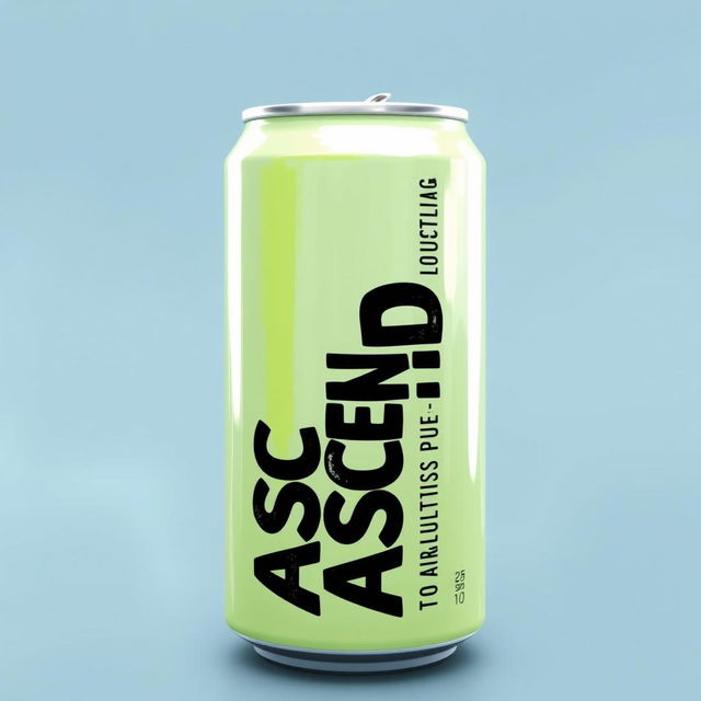 A full view of a soda can with vertical black "ASCEND" lettering on the can