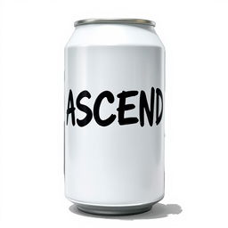 A full view of a soda can with vertical black "ASCEND" lettering on the can