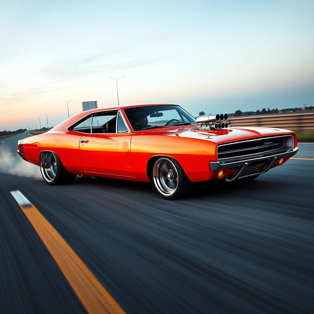 A customized Dodge Charger inspired by the iconic "General Lee" from the TV show with a street machine transformation