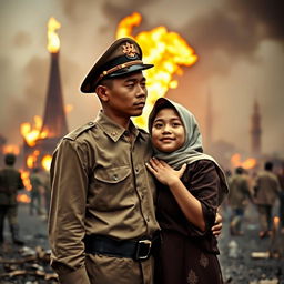 A poignant scene of love amidst the turmoil of the Bandung Lautan Api event in 1946