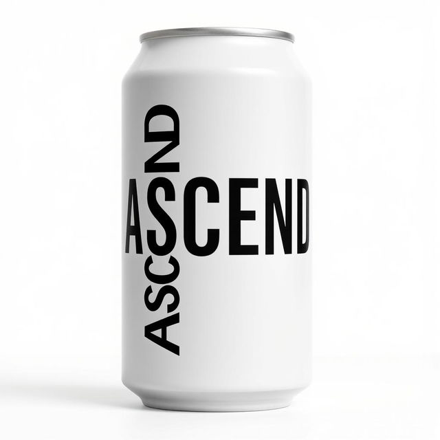 A full view of a soda can with vertical black "ASCEND" lettering on the can