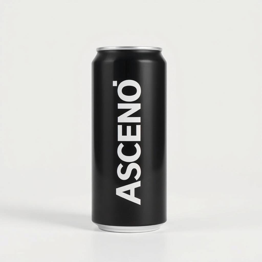 A full view of a soda can with vertical white "ASCEND" lettering on the can