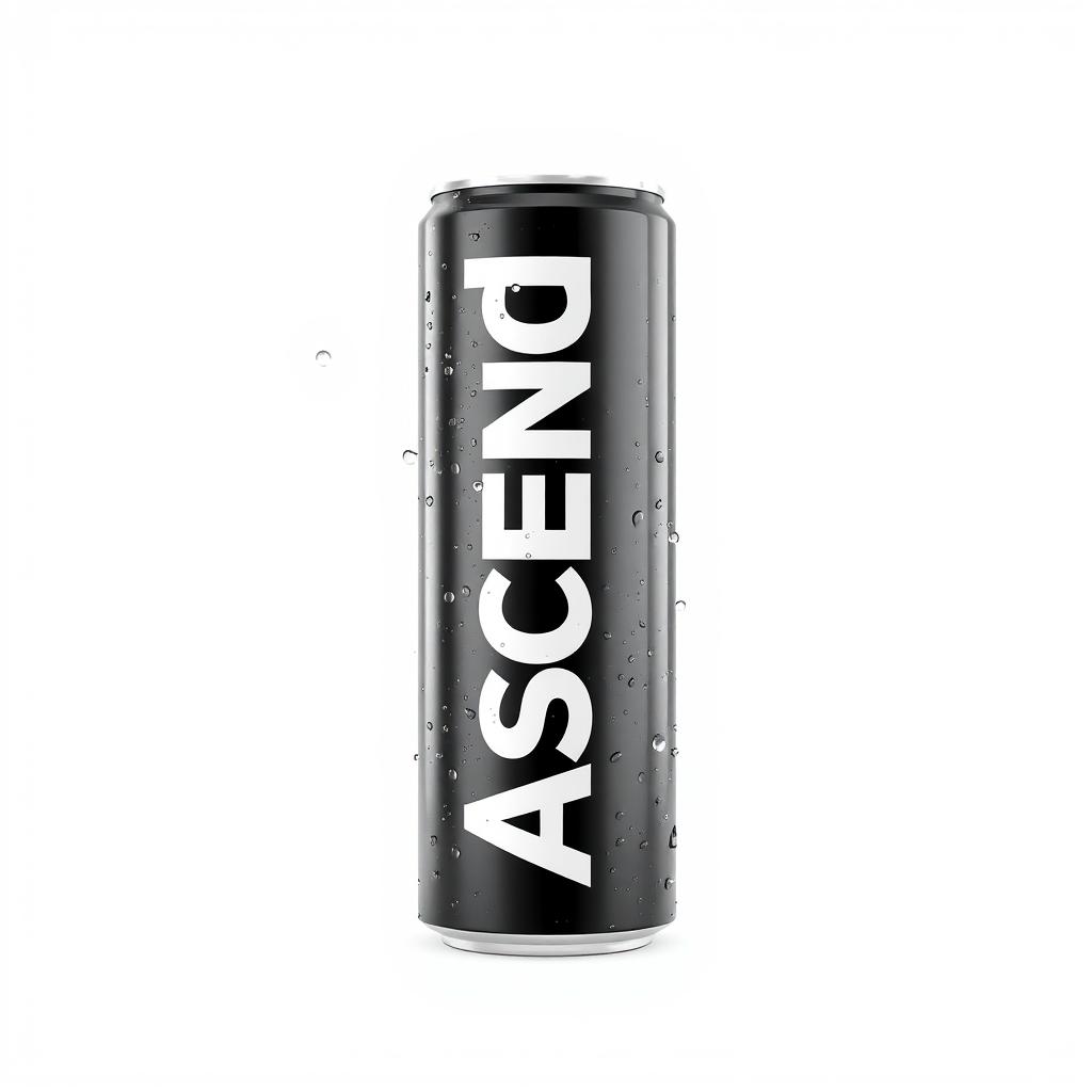 3D render of a soda can featuring a vertical white "ASCEND" lettering