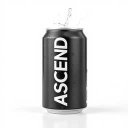 3D render of a soda can featuring a vertical white "ASCEND" lettering in a sans-serif font