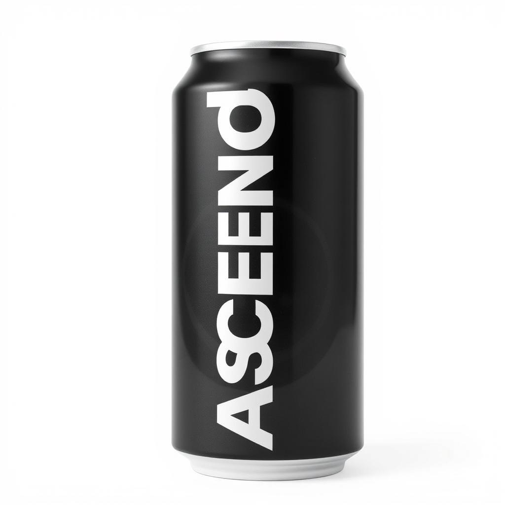 Full view of a soda can featuring vertical white "ASCEND" lettering in a sans-serif font