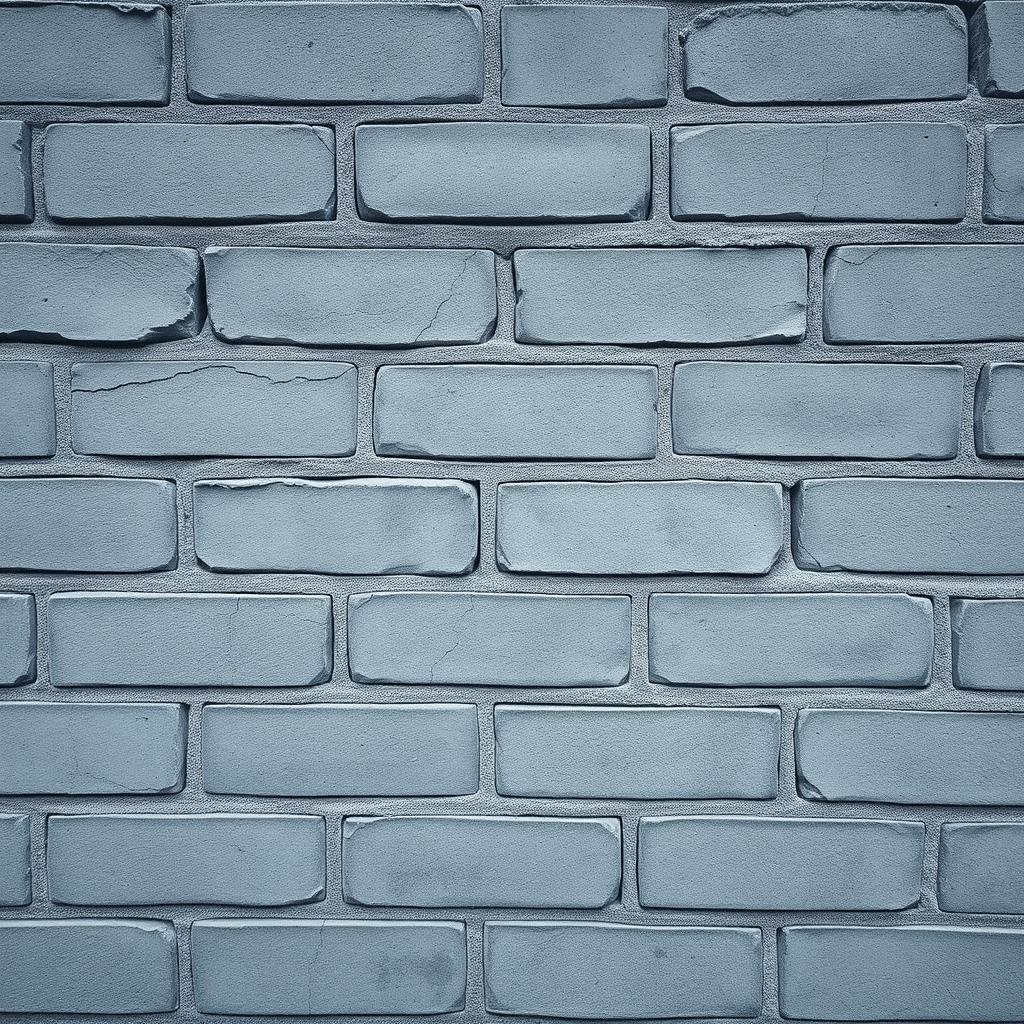 A gray brick wall featuring scattered cracks and cool-toned shades, depicted in a stylized, non-realistic manner