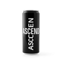 Full view of a soda can featuring vertical white "ASCEND" lettering in a sans-serif font