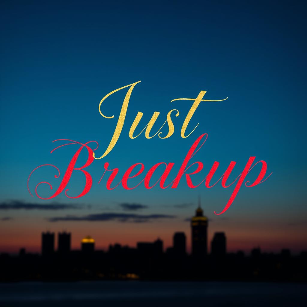 A stylish and eye-catching movie title design for 'Just Breakup', featuring beautiful calligraphy text that captures elegance and emotion