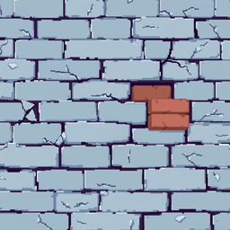 A pixel art depiction of a gray brick wall with scattered cracks, cool-toned shades, and a non-realistic style