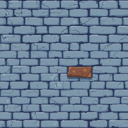 A pixel art depiction of a gray brick wall with scattered cracks, cool-toned shades, and a non-realistic style