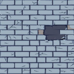 A pixel art depiction of a gray brick wall with scattered cracks, cool-toned shades, and a non-realistic style