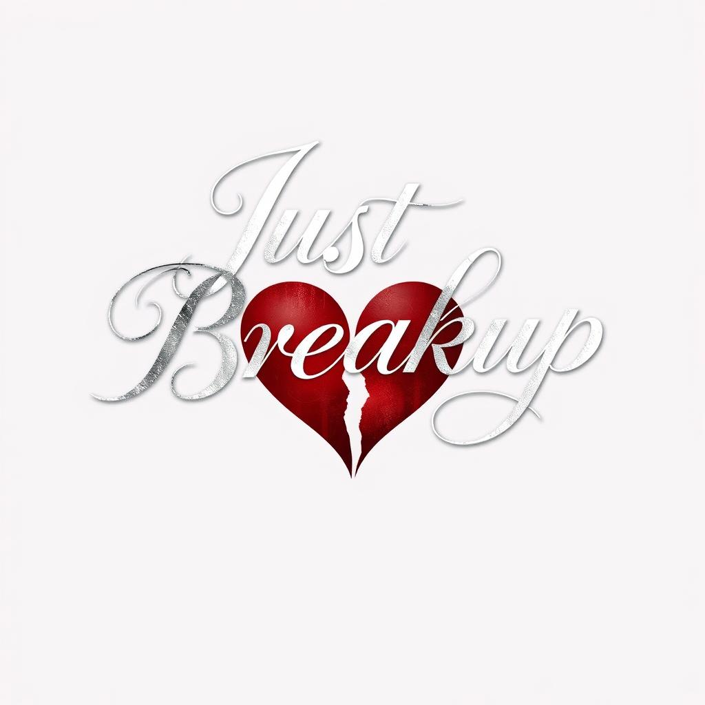 A captivating movie title design for 'Just Breakup', featuring beautiful calligraphy text intertwined with a broken heart symbol