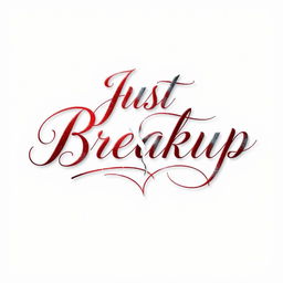 A captivating movie title design for 'Just Breakup', featuring beautiful calligraphy text intertwined with a broken heart symbol