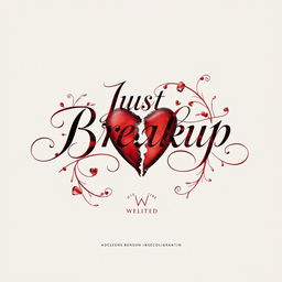 An evocative movie title design for 'Just Breakup', showcasing beautiful calligraphy text entwined with a broken heart symbol