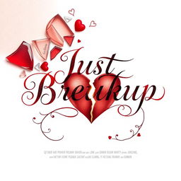 An evocative movie title design for 'Just Breakup', showcasing beautiful calligraphy text entwined with a broken heart symbol