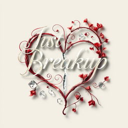 An evocative movie title design for 'Just Breakup', showcasing beautiful calligraphy text entwined with a broken heart symbol