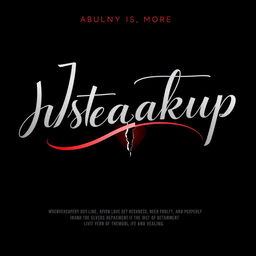 A unique and modern movie title design for 'Just Breakup', featuring beautiful calligraphy text intertwined with a broken heart symbol