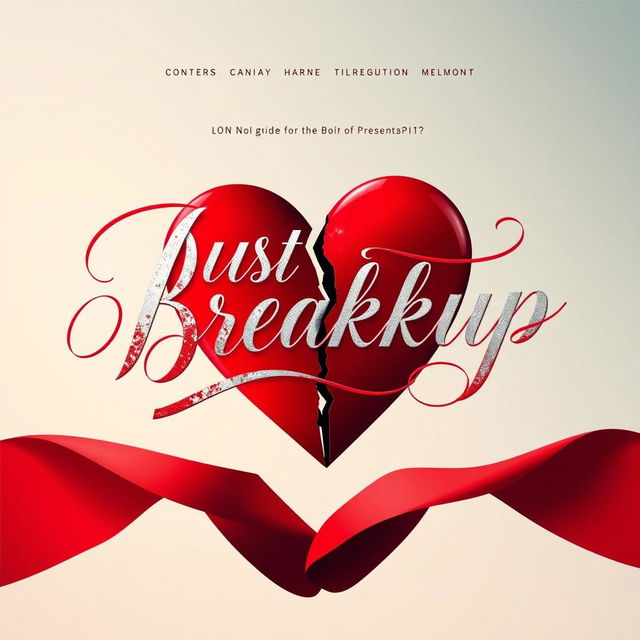 A unique and modern movie title design for 'Just Breakup', featuring beautiful calligraphy text intertwined with a broken heart symbol