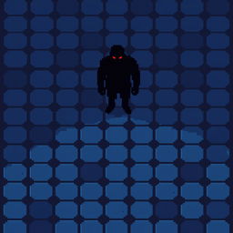 A pixel art image of a checkered floor with alternating blue and dark blue tiles, creating a gloomy atmosphere