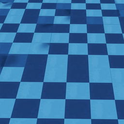 Pixelated checkered floor with alternating colors of blue and dark blue, showcasing a gloomy atmosphere