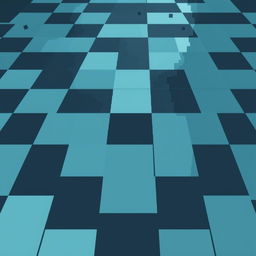 Pixelated checkered floor with alternating colors of blue and dark blue, showcasing a gloomy atmosphere