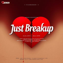 Visually striking movie title design for "Just Breakup" written in Kannada (ಜಸ್ಟ್ ಬ್ರೇಕಪ್) using modern calligraphy that blends elegance with a contemporary edge