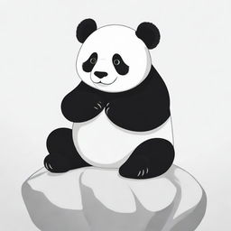 A monochromatic illustration of a seated panda on a rock, in a style suitable for a children's coloring book.