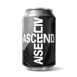 2D illustration of a crushed soda can featuring a vertical white "ASCEND" lettering in a sans-serif font