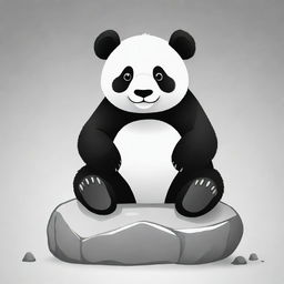 A monochromatic illustration of a seated panda on a rock, in a style suitable for a children's coloring book.