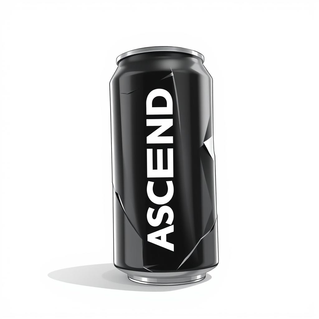 2D illustration of a crushed soda can with vertical white "ASCEND" lettering