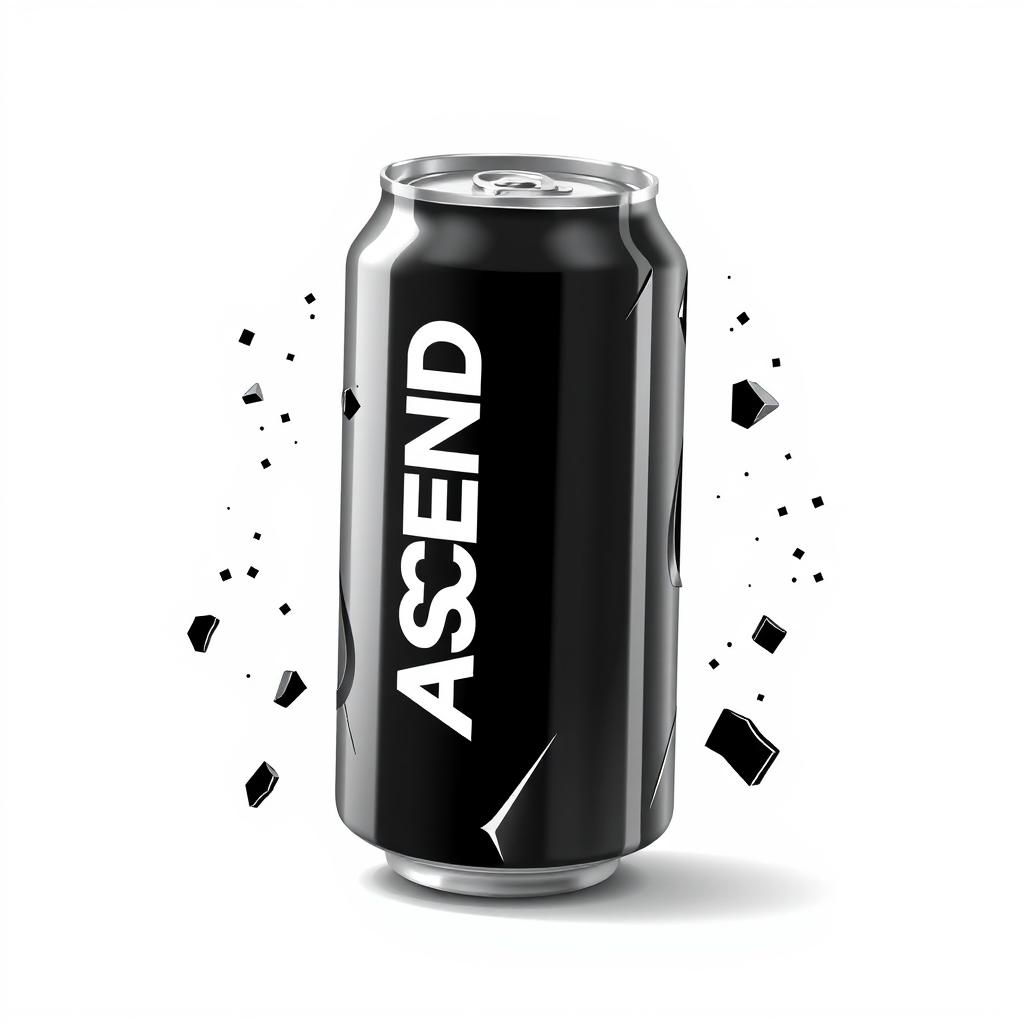 2D illustration of a crushed soda can with vertical white "ASCEND" lettering