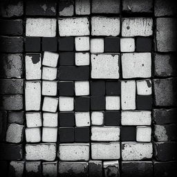 A pixelated wall with a checkered pattern in black and white, creating a shabby and gloomy atmosphere