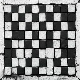 A pixelated wall with a checkered pattern in black and white, creating a shabby and gloomy atmosphere