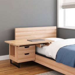 A single bed with an integrated desk attached to the footboard, designed to maximize space