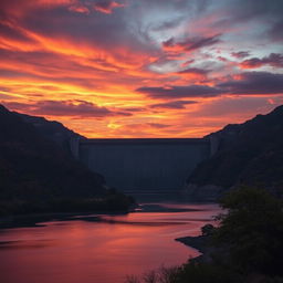 A dramatic and impactful image of the Grand Ethiopian Renaissance Dam (GERD) during sunset