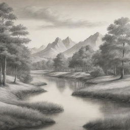 A meticulously drawn masterpiece, showcasing a serene landscape with delicate linework and intricate shading.