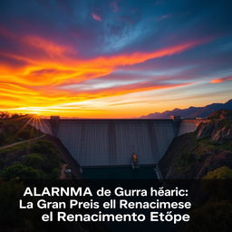 A dramatic and impactful image of the Grand Ethiopian Renaissance Dam (GERD) during sunset