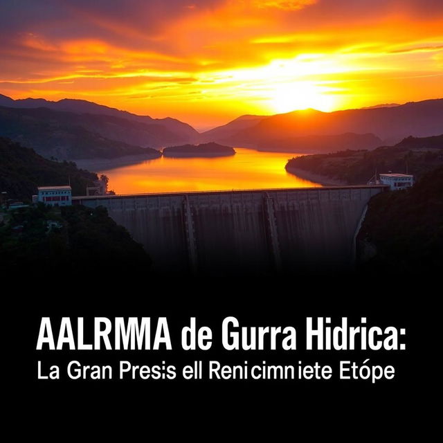 A dramatic and impactful image of the Grand Ethiopian Renaissance Dam (GERD) during sunset