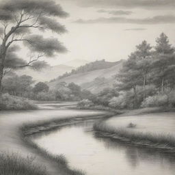 A meticulously drawn masterpiece, showcasing a serene landscape with delicate linework and intricate shading.