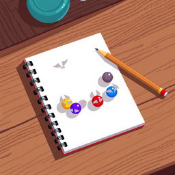 8-bit animated style depiction of a notebook with a pencil placed on one side, resting on a wooden table surface