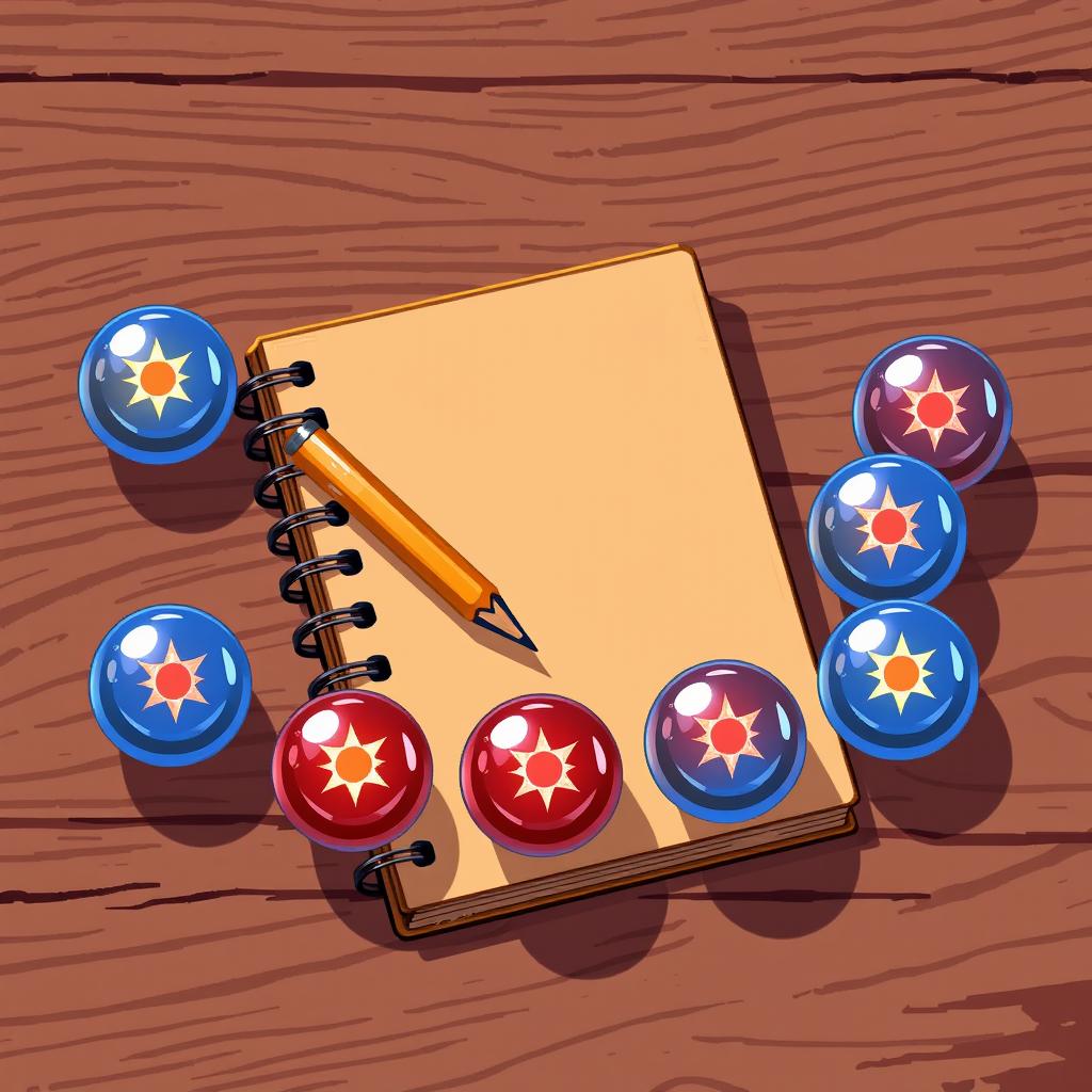 A vintage 8-bit animated style scene featuring a classic spiral notebook with a pencil resting on one side, placed on a textured wooden table