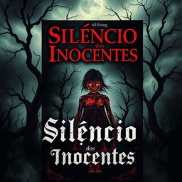 A chilling horror book cover design for "Silêncio dos Inocentes"