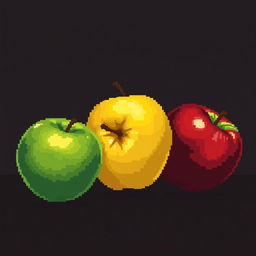 a still life scene showcasing three distinct apples arranged artistically